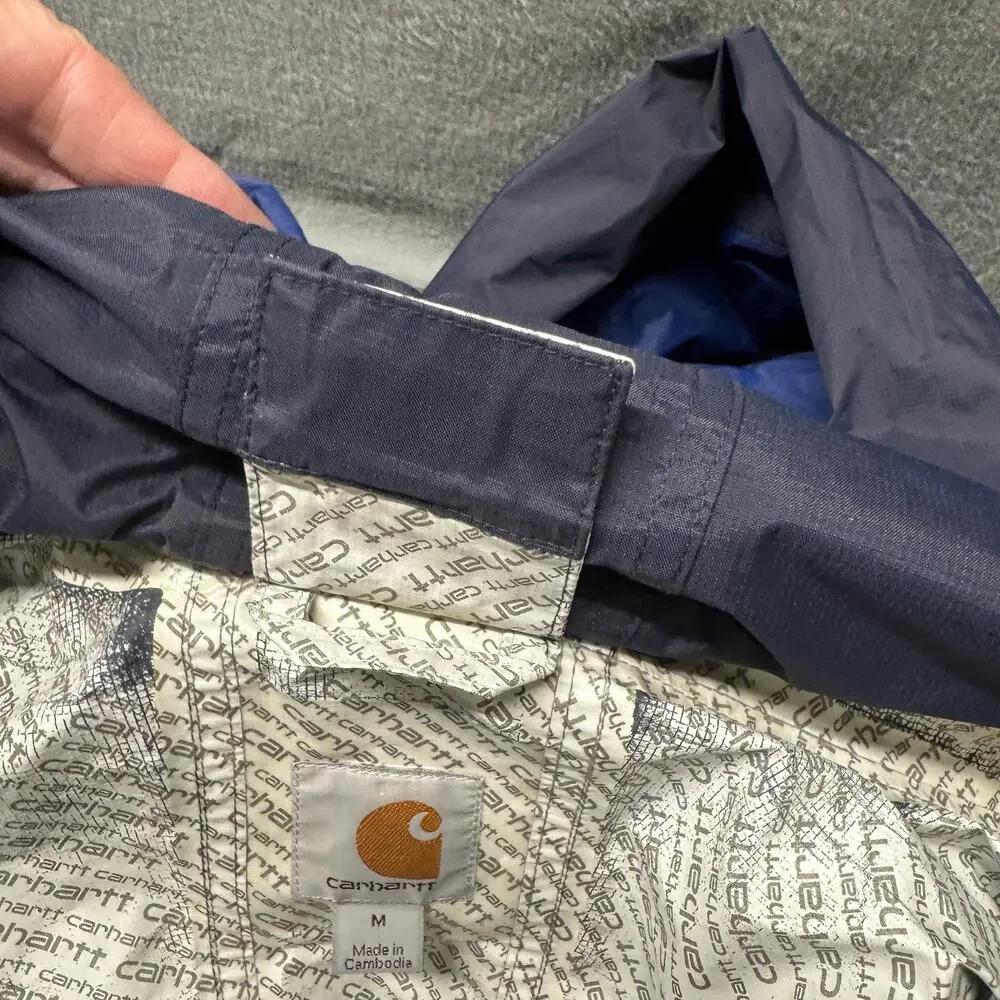 Carhartt Huron Jacket Ripstop Waterproof Nylon Roll Up Hood Full Zip Blue Mens M - Picture 13 of 14